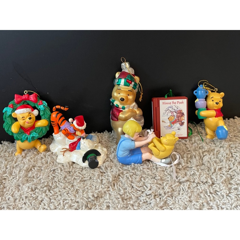 Lot of 6 Winnie The Pooh Christmas Ornaments Holiday